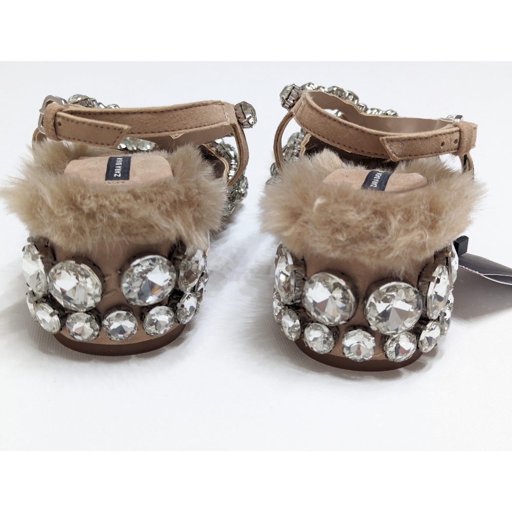 ZARA Limited Edition Exclusive Collection Rhinestone Faux Fur Leather Sandals 6 - Picture 12 of 15